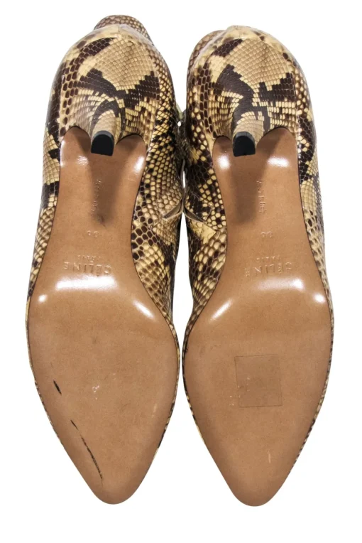 Celine - Tan Snake Skin Ankle Heel Booties Sz 6