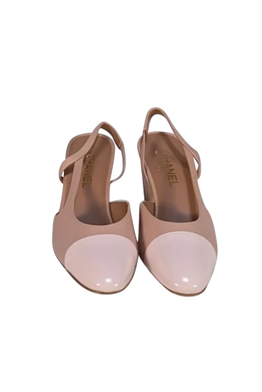 Chanel - Beige Two Tone Leather Sling Back Low Pumps Sz 11