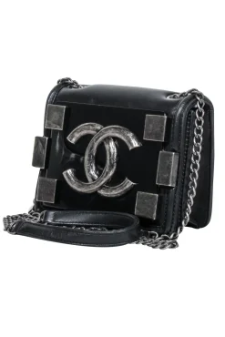 Chanel - Black Leather “Boy Brick” Flap Mini Crossbody Bag