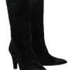 Chanel - Cap Toe Mid-Calf Black Suede Boots w/ Embroidery Sz 8