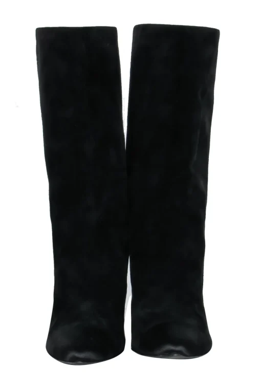 Chanel - Cap Toe Mid-Calf Black Suede Boots w/ Embroidery Sz 8