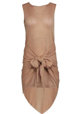 Chanel - Champagne Gold Glitter Sleeveless Dress w/ Attached Shawl Sz 2