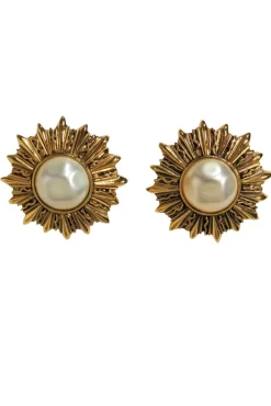 Chanel - Gold & Pearl Sun Design Clip-On Earrings