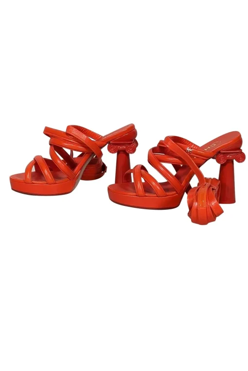 Chanel - Orange Goatskin Wrap Around Tie Pumps Sz 6