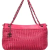 Chanel - Pink Leather Woven Shoulder Bag