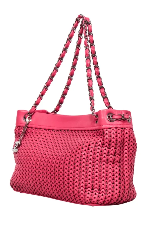 Chanel - Pink Leather Woven Shoulder Bag
