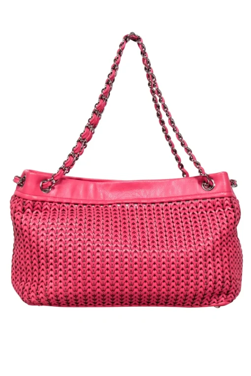 Chanel - Pink Leather Woven Shoulder Bag