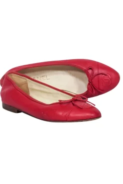 Chanel - Red Leather Logo Toe Flats Sz 6.5