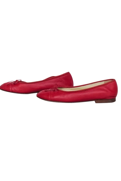 Chanel - Red Leather Logo Toe Flats Sz 6.5