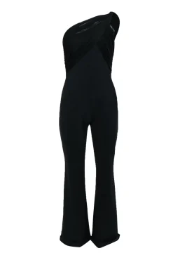 Chiara Boni - Black One Shoulder Jumpsuit w/ Knotted Mesh Sz 8