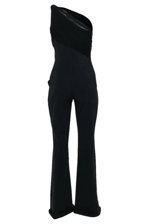 Chiara Boni - Black One Shoulder Jumpsuit w/ Knotted Mesh Sz 8