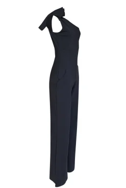 Chiara Boni - Black Sleeveless Bow One Shoulder Jumpsuit Sz 10