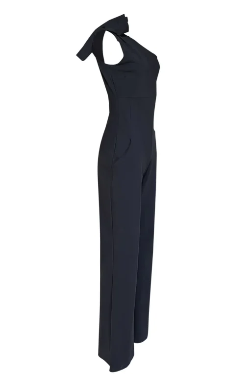 Chiara Boni - Black Sleeveless Bow One Shoulder Jumpsuit Sz 10