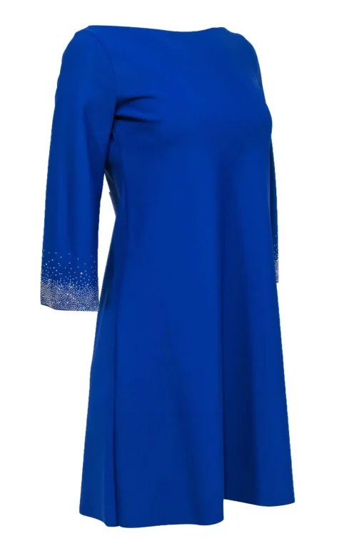 Chiara Boni - Royal Blue Cropped Sleeve Shift Dress w/ Rhinestones Sz 12