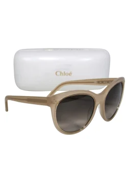 Chloe - Beige Studded Cat Eye Sunglasses