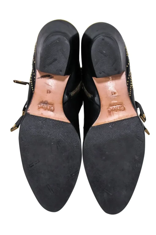 Chloe - Black Leather Gold Studded "Susanna" Booties Sz 11