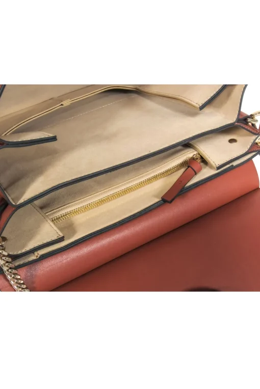 Chloe - Brown Leather & Suede Fold-Over "Faye" Shoulder Bag w/ Ring Hardware