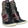 Chloe - Green, Maroon & Black Leather & Quilted Suede Wedge Sneaker Size 8.5