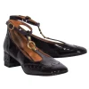 Chloe - Maroon Patent T-Strap Mary Jane Pumps w/ Loafer Embroidery Sz 8
