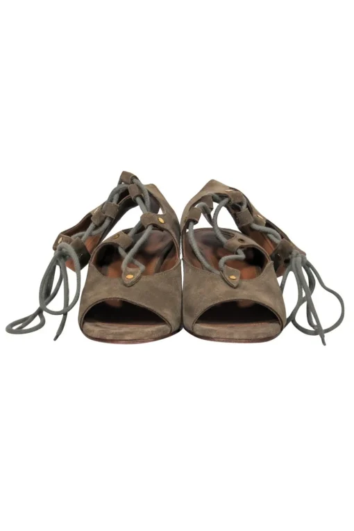 Chloe - Olive Suede Lace-Up Wedge Sandals Sz 7