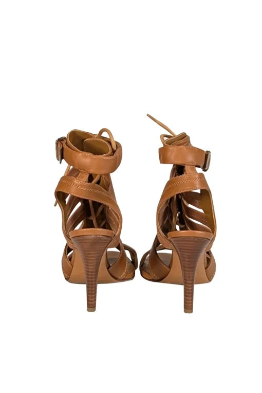 Chloe - Tan Leather & Woven Strappy Open Toe Pumps Sz 12