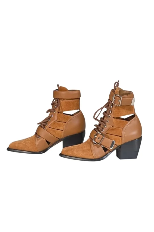 Chloe - Tan Suede & Leather Cut Out Short Boots Sz 6.5