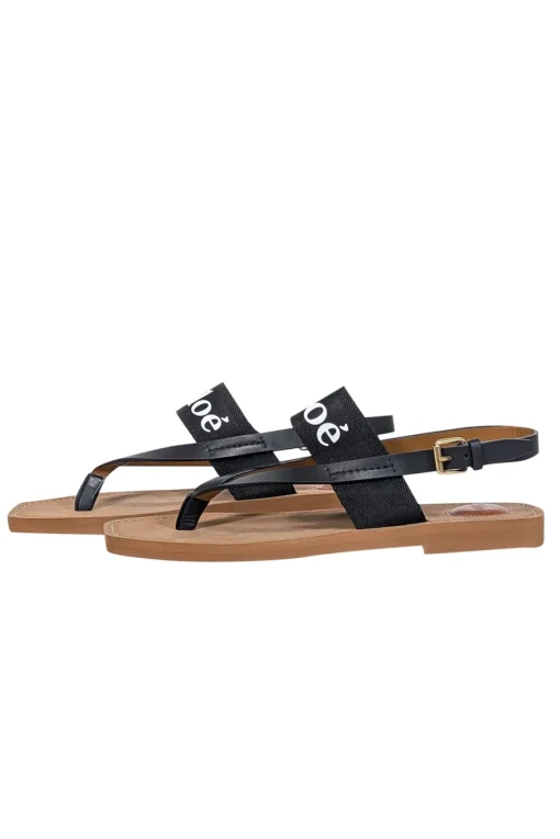 Chloe - Tan w/ Black Logo Strappy Sandals Sz 11