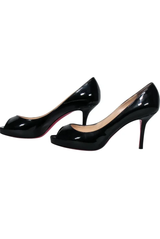 Christian Louboutin - Black Patent Leather Peep Toe Heels Sz 7