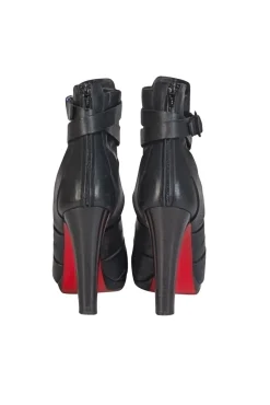 Christian Louboutin - Black Leather Wrap Around Ankle Short Boot Heels