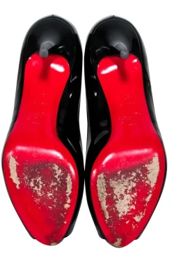 Christian Louboutin - Black Patent Leather Peep Toe Heels Sz 7