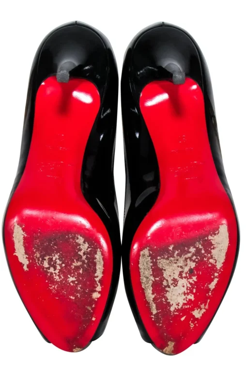 Christian Louboutin - Black Patent Leather Peep Toe Heels Sz 7
