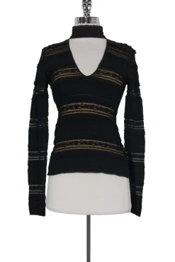 Cinq a Sept - Black Lace Cut Out Top Sz XS