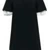 Cinq a Sept - Black Short Sleeve Pleated Mini Dress w/ White Accent Sz XS