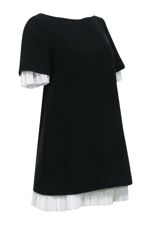 Cinq a Sept - Black Short Sleeve Pleated Mini Dress w/ White Accent Sz XS