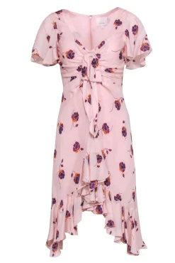 Cinq a Sept - Blush Pink w/ Plum Floral Print Ruffle Trim Dress Sz 2