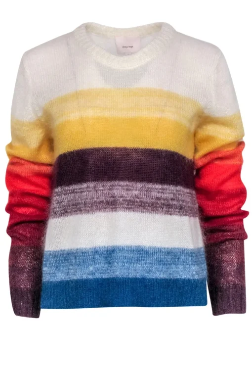 Cinq a Sept - White & Multicolor Stripe Mohair w/ Wool blend Sweater Sz M