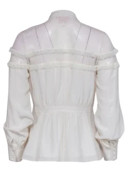 Cinq a Sept - White Silk Keyhole Ruffled Blouse w/ Mesh Sz S