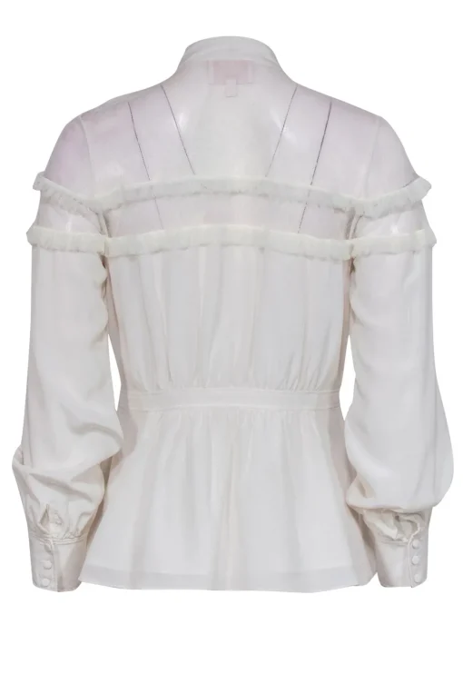 Cinq a Sept - White Silk Keyhole Ruffled Blouse w/ Mesh Sz S