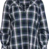 CK Bradley - Green, Blue & White Plaid Long Sleeve Top w/ Ruffle Sz S
