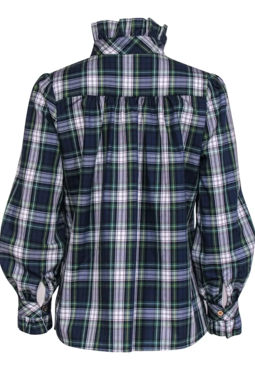 CK Bradley - Green, Blue & White Plaid Long Sleeve Top w/ Ruffle Sz S
