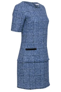 Claudie Pierlot - Blue & White Tweed Shift Dress w/ Fringe Trim Sz 6