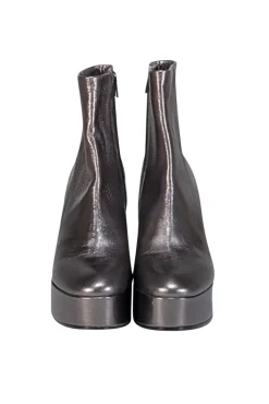 Clergerie Paris - Silver Gunmetal Metallic Wedge Booties Sz 9