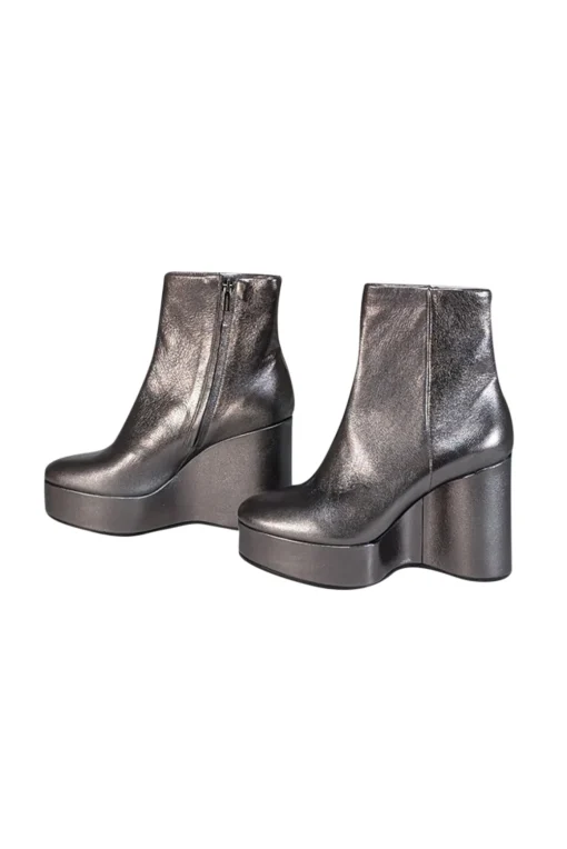 Clergerie Paris - Silver Gunmetal Metallic Wedge Booties Sz 9