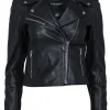 Club Monaco - Black Smooth Leather Zip-Up Moto Jacket Sz XS