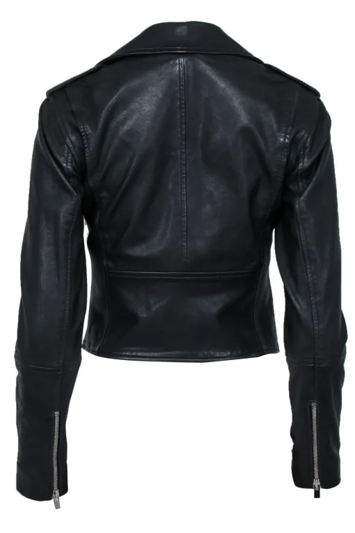Club Monaco - Black Smooth Leather Zip-Up Moto Jacket Sz XS