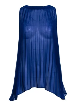Club Monaco - Cobalt Pleated Sheer Tank w/ Back Purple Bow Sz XS