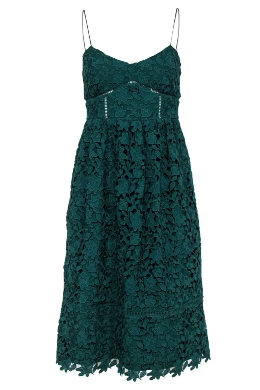 Club Monaco - Hunter Green Floral Lace Sleeveless Midi Dress Sz 0