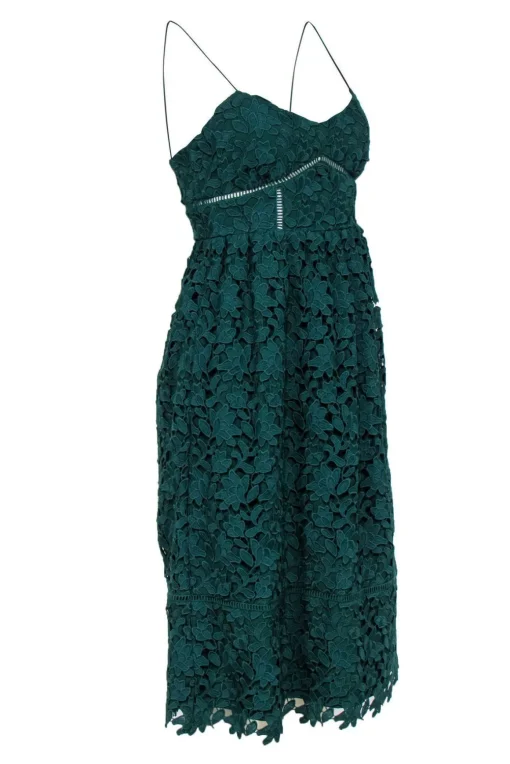 Club Monaco - Hunter Green Floral Lace Sleeveless Midi Dress Sz 0