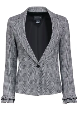 Club Monaco - White & Black Plaid Ruffled Blazer Sz 00