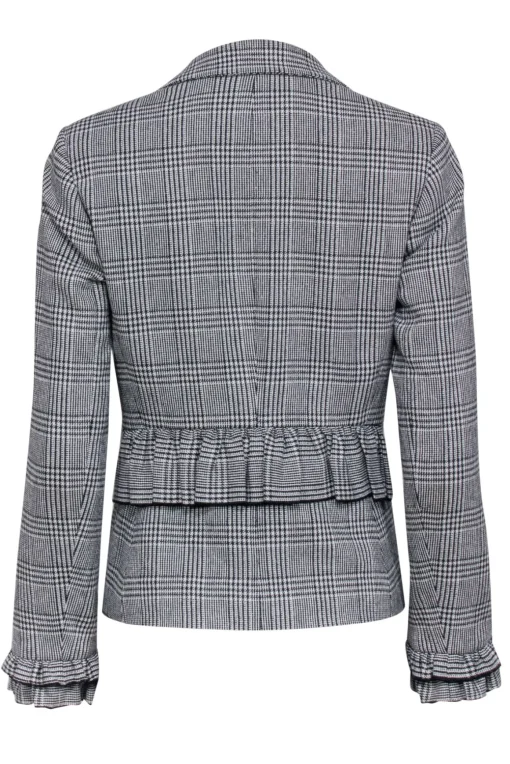 Club Monaco - White & Black Plaid Ruffled Blazer Sz 00